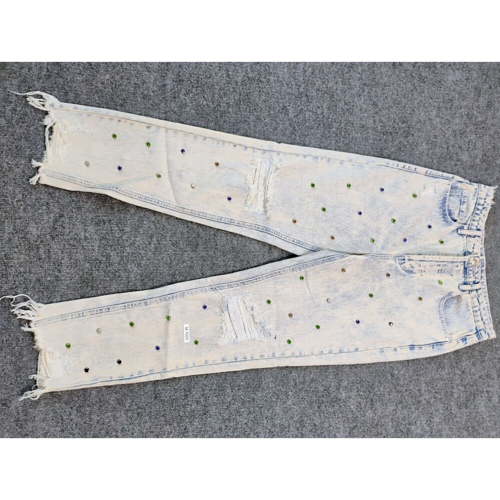 Signature 8 Womens Rhinestone Distressed Jeans Acid Wash Denim Size Small NWT